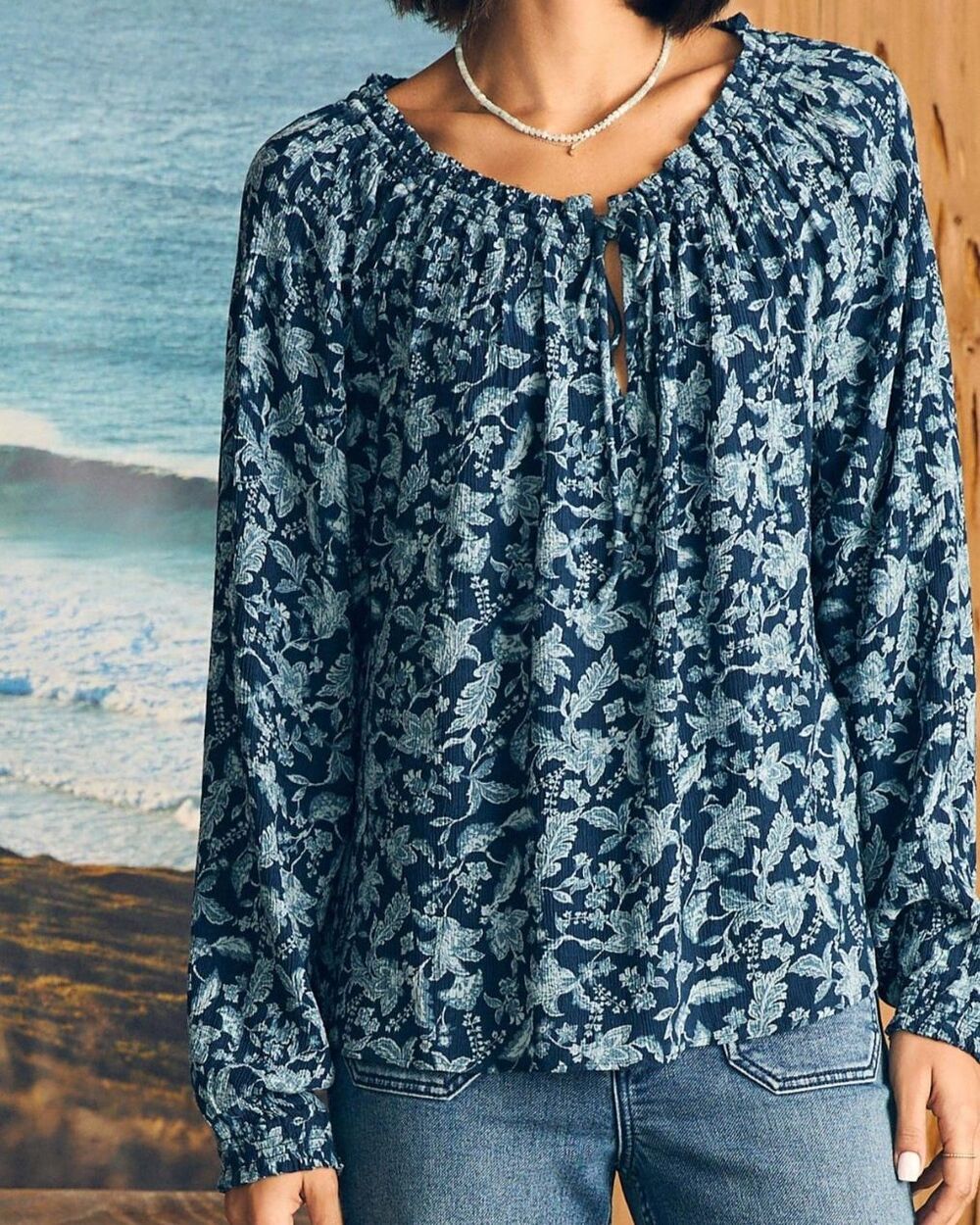 Faherty Emery Top in the Blue Floral S Coastal Boho Cottagecore Wanderlust